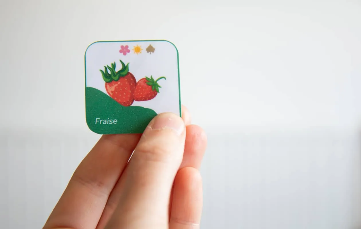 Carte fraise tenue dans une main